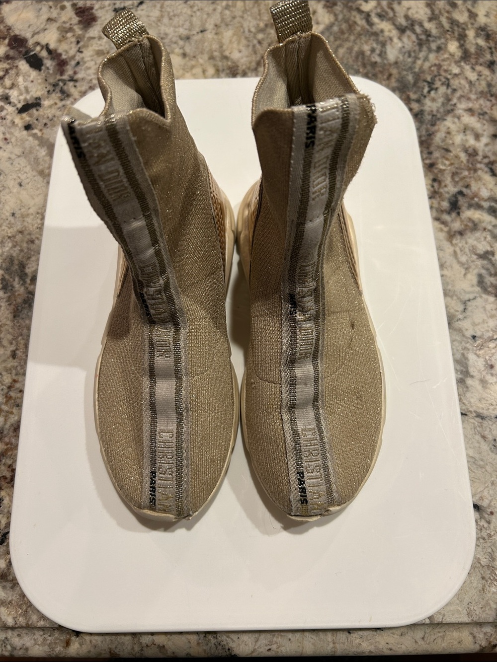 Christian Dior Girls Metallic Gold Knit Slip-On Sneakers